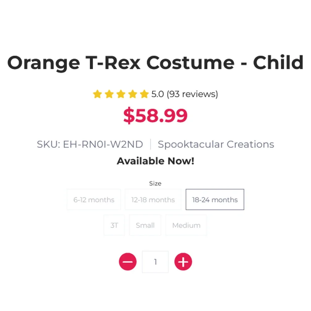 Spooktacular Orange T Rex Costume 3T